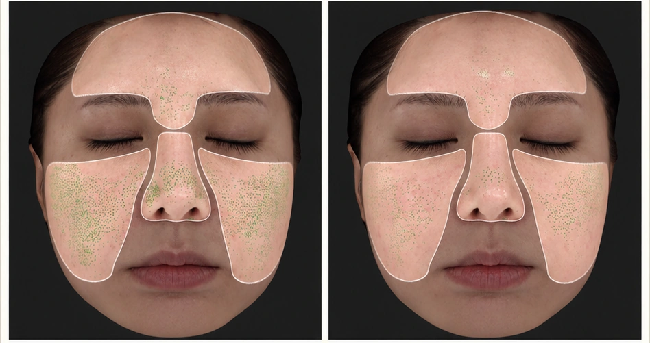 Sylfirm X before-and-after comparison photo · Facial analysis · Before 2025.12 · After 2026.06